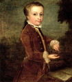 Portrait of Wolfgang Amadeus Mozart (1756-91) aged eight, holding a bird