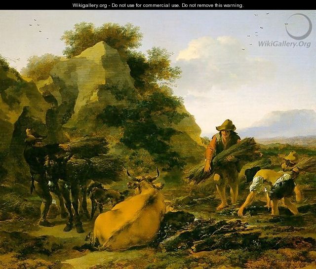 Landscape with Herdsmen Gathering Sticks 1650s - Nicolaes Berchem