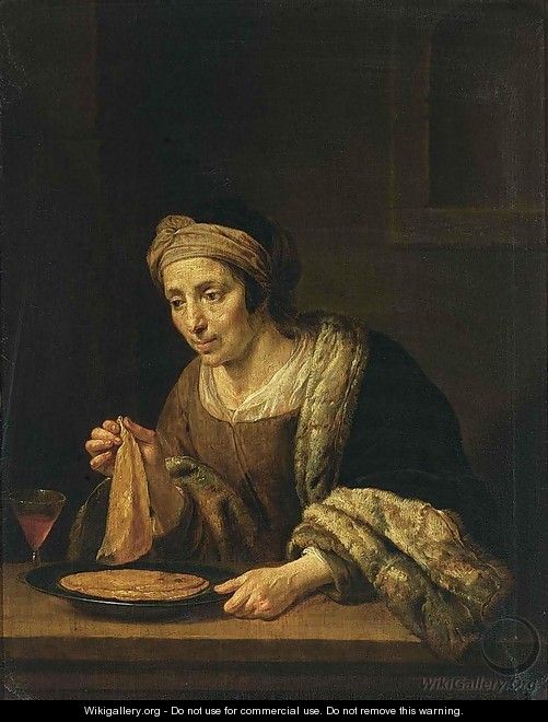 A Woman Holding Pancakes - Jan Hermansz. van Biljert
