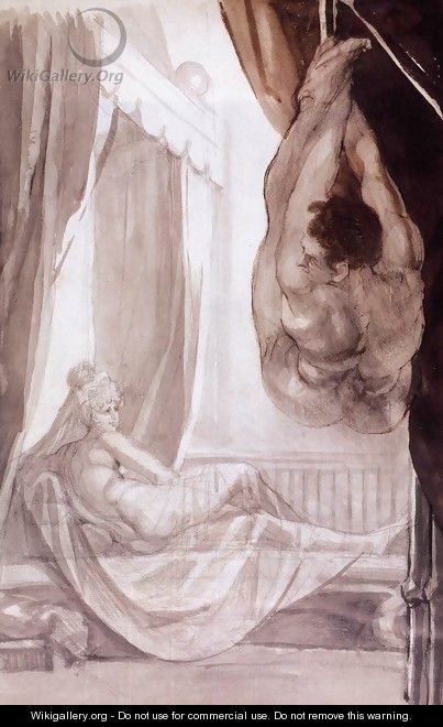 Brunhilde Observing Gunther, Whom She Has Tied to the Ceiling 1807 - Johann Henry Fuseli