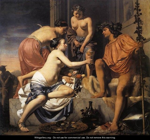 Nymphs Offering the Young Bacchus Wine, Fruit and Flowers 1670-78 - Caesar Van Everdingen