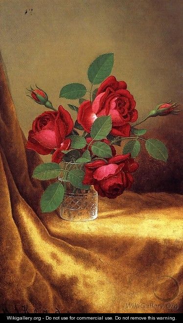 Red Roses In A Crystal Goblet - Martin Johnson Heade