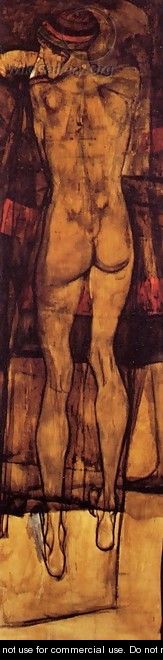 Female Nude Back View - Egon Schiele