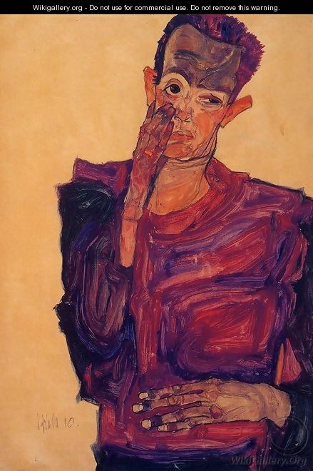 Self Portrait With Hand To Cheek - Egon Schiele