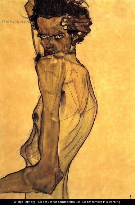 Self Portrait With Arm Twisting Above Head - Egon Schiele