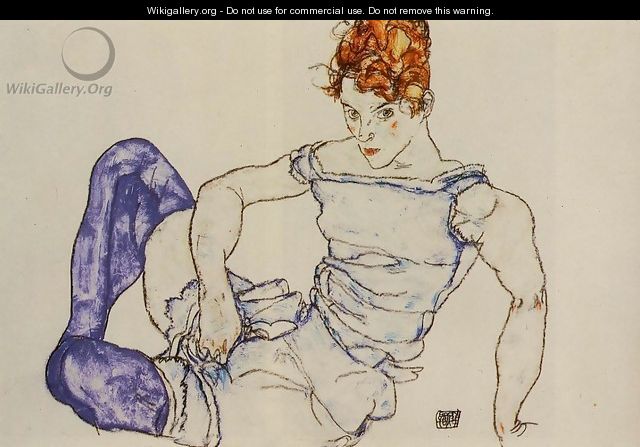 Seated Woman In Violet Stockings - Egon Schiele
