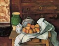 Vessels Fruit And Cloth In Front Of A Chest - Paul Cezanne