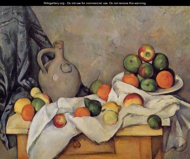 Curtain Jug And Fruit - Paul Cezanne