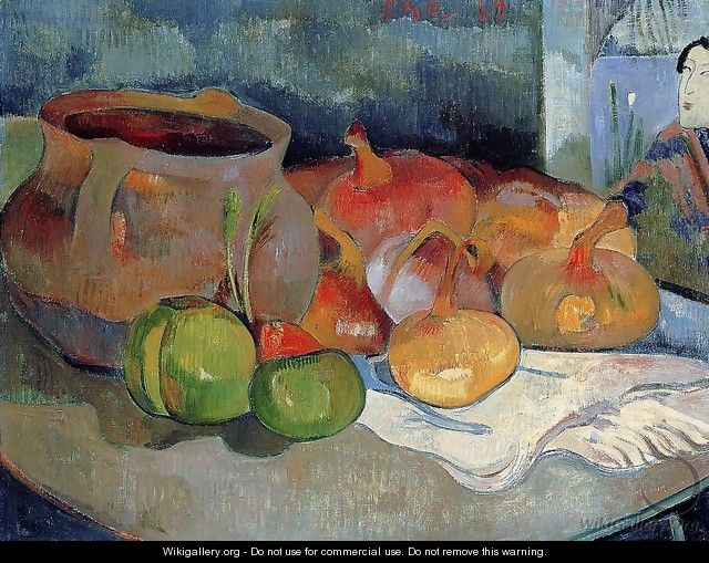 Still Life With Onions Beetroot And A Japanese Print - Paul Gauguin