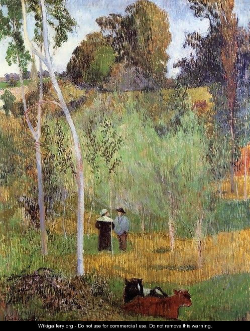 Shepherd And Shepherdess In A Meadow - Paul Gauguin