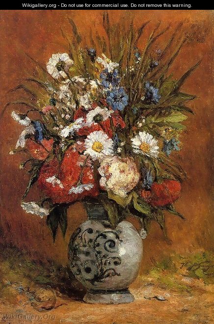 Daisies And Peonies In A Blue Vase - Paul Gauguin