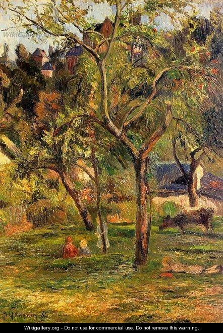 Children In The Pasture Aka Orchard Below Bihorel Church - Paul Gauguin