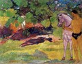 In The Vanilla Grove Man And Horse Aka The Rendezvous - Paul Gauguin