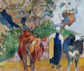 Peasant Woman And Cows In A Landscape - Paul Gauguin