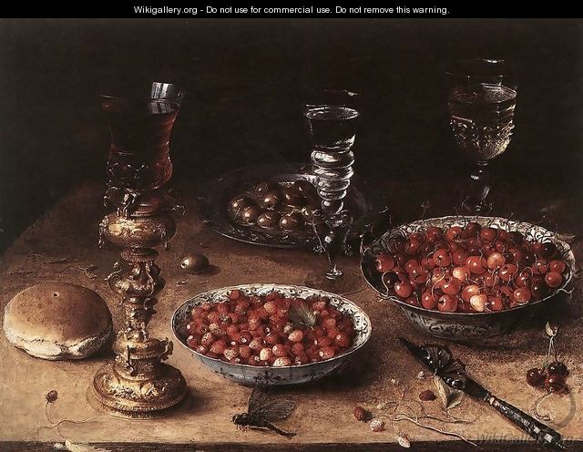 Still-Life with Cherries and Strawberries in China Bowls 1608 - Osias, the Elder Beert