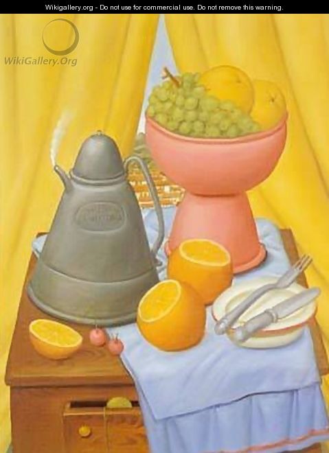 Still Life With Coffee Pot 1985 - Fernando Botero