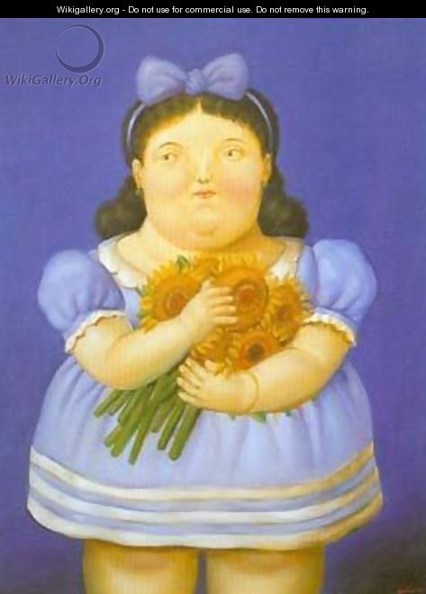 Girl with flowers 1995 - Fernando Botero