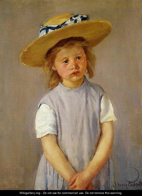 Little Girl In A Big Straw Hat And A Pinnafore - Mary Cassatt