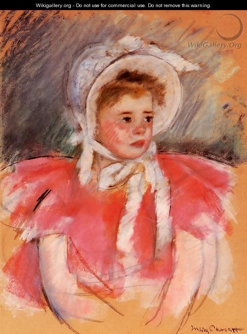 Simone In White Bonnet Seated With Clasped Hands - Mary Cassatt