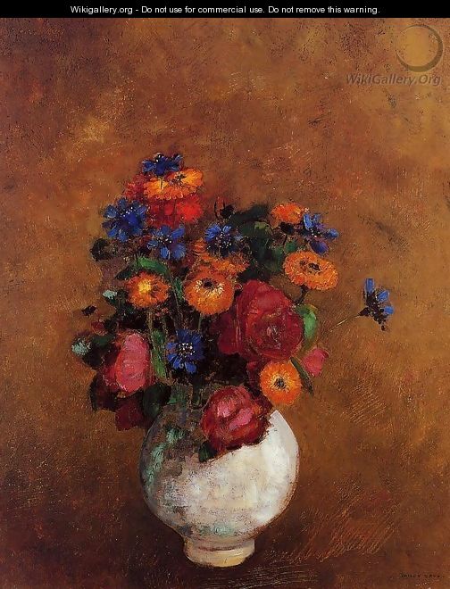 Bouquet Of Flowers In A White Vase - Odilon Redon