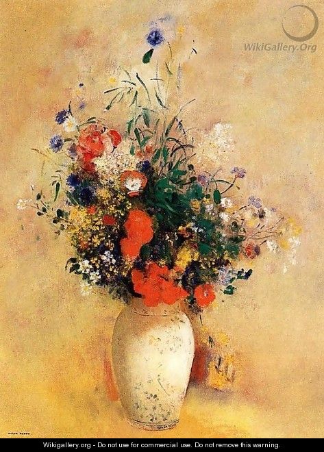 Flowers In A Chinese Base - Odilon Redon