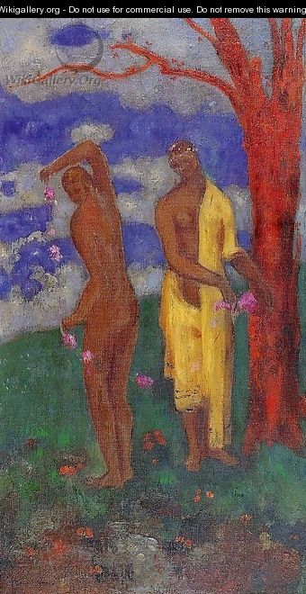 Two Women Under A Red Tree - Odilon Redon