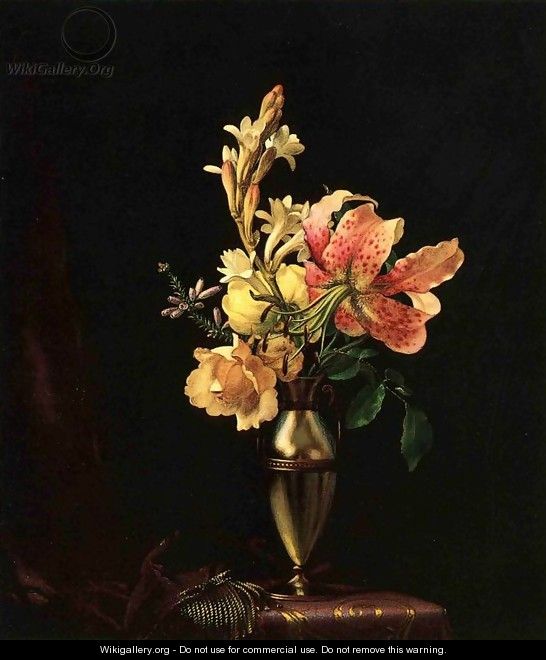Still Life With Flowers In A Silver Vase - Martin Johnson Heade