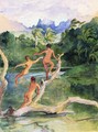 Girls Bathing On The Shore Near Papeete In An Outlet Of The River Fautaua The Diadem Or Crown Mountain In Distance Northwest Wind Blowing Later Afternoon February - John La Farge