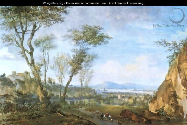 Riverside Landscape with Shepherds and Flocks - Louis-Gabriel Moreau the Elder