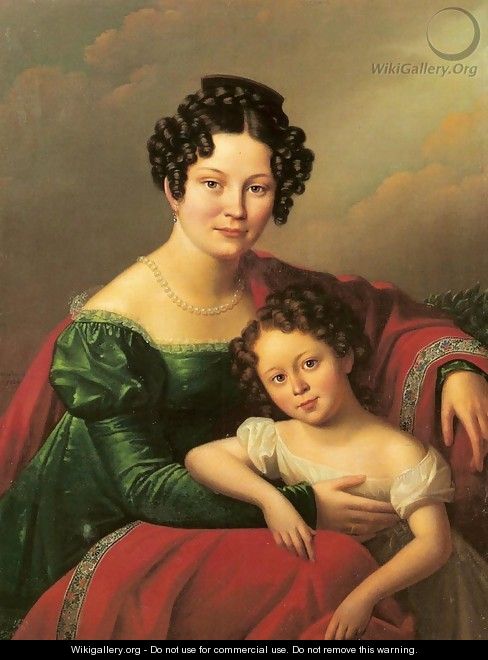 Portrait of a Young Woman and her Daughter - Jozef (Joseph) Oleszkiewicz