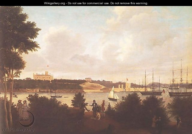 Panorama of Sydney Harbour with Government House and Fort Macquarie from Mrs Macquarie