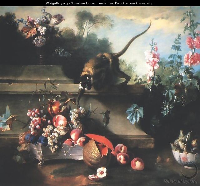 Still Life with a Monkey, Fruit and Flowers - Jean-Baptiste Oudry