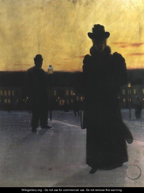 Woman in Town at Night - Eugeniusz Dabrowski
