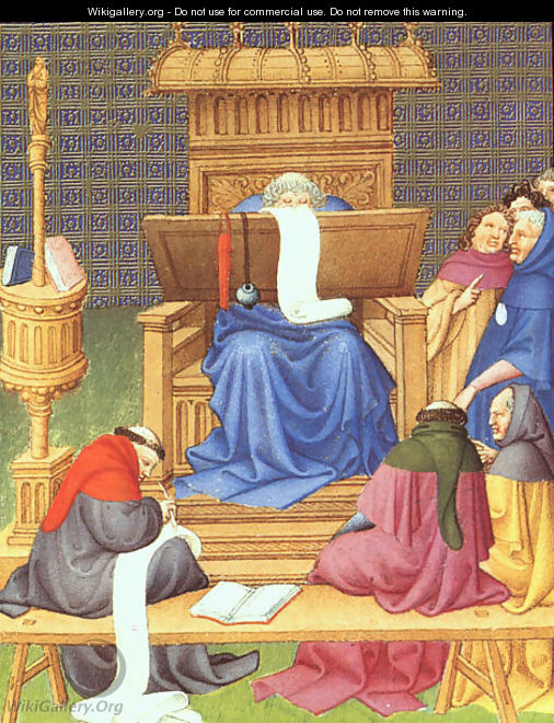 Belles Heures de Duc du Berry -Folio 94- Diocres Expounding the Scriptures 1408-09 - Jean Limbourg