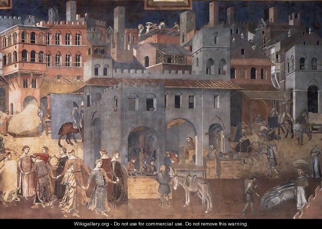 Effects of Good Government on the City Life (detail-4) 1338-40 - Ambrogio Lorenzetti