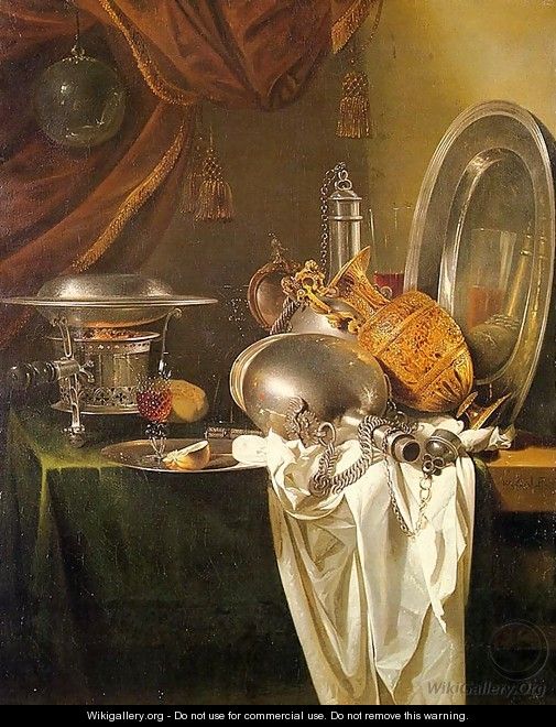 Still Life with Chafing Dish, Pewter, Gold, Silver, and Glassware - Willem Kalf