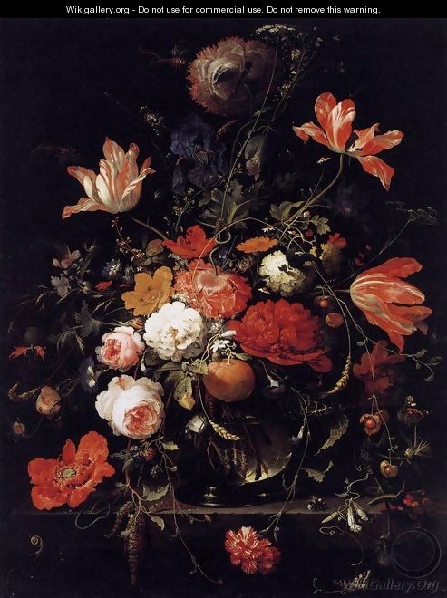 A Glass of Flowers and an Orange Twig 1660s - Abraham Mignon