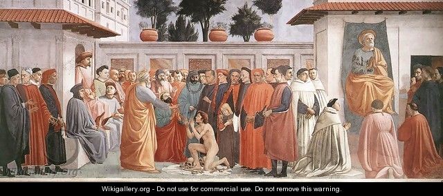 Raising of the Son of Theophilus and St Peter Enthroned 1426-27 - Masaccio (Tommaso di Giovanni)