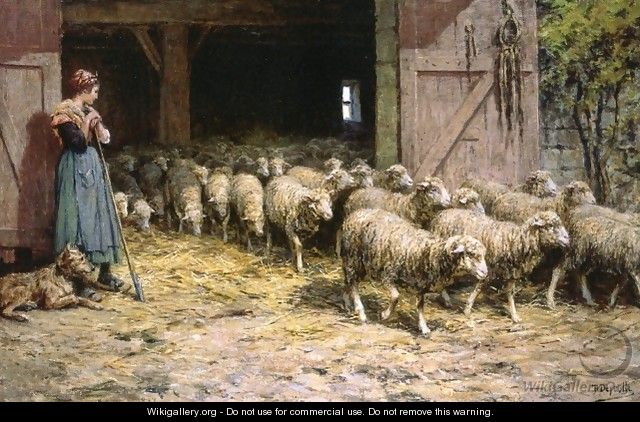 A Shepherdess and her Flock - Theophile Louis Deyrolle