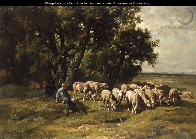 A Shepherd with His Flock - Charles Émile Jacque