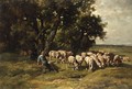 A Shepherd with His Flock - Charles Émile Jacque