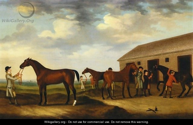 Four Racehorses outside the Rubbing Down House, Newmarket I - Francis Sartorius