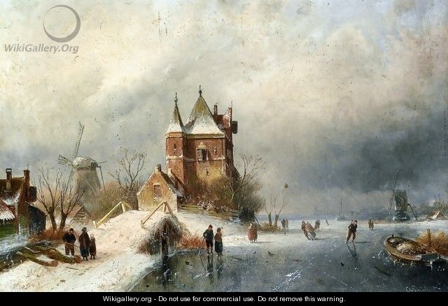 Skaters in Holland - Charles Henri Leickert