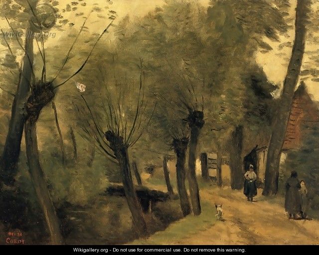 LaBuissiere, near Bethune (pas de Calais): Lane Bordered by Willows - Jean-Baptiste-Camille Corot