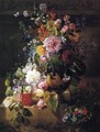 Still Life with Roses, Peonies, Lilac, Morning Glories and other Flowers in a Greek Vase on a Stone Plinth - Georgius van Os