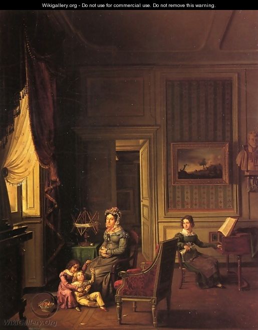 Madame de Vaugelas, Marquise de Marniolas and Her Children in an Interior - Michel Philebert Genod