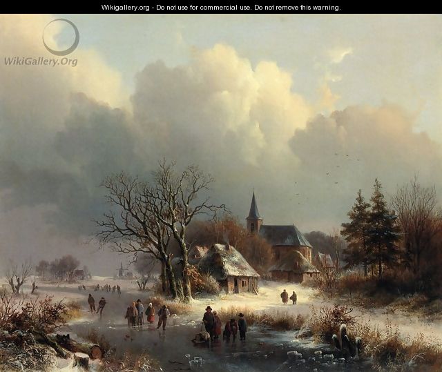 Figures on a Frozen River in Winter - Johann Bernard Klombeck