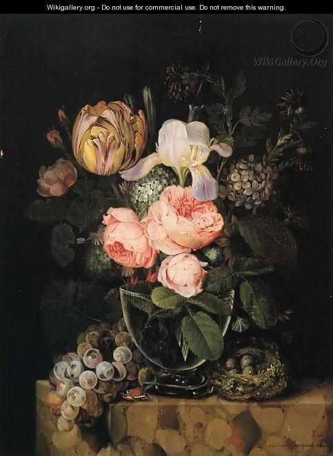 Still Life with Flowers, Grapes and a Bird