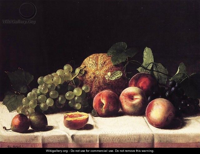 Still Life with Cantaloupe, Peaches and Grapes - George Hetzel