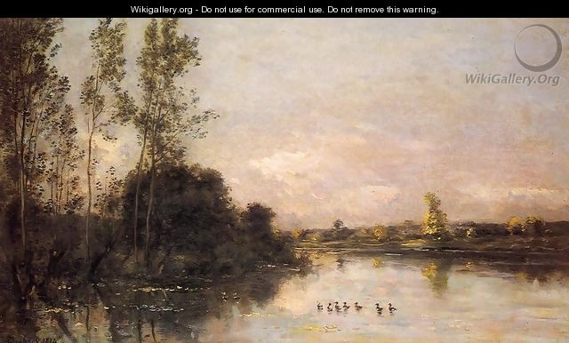 Ducklings in a River Landscape - Charles-Francois Daubigny